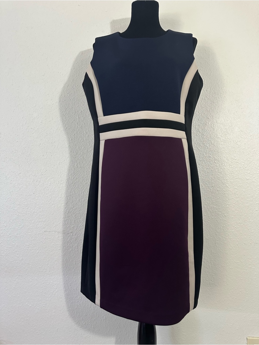 Calvin Klein Navy, Plum & Cream Colorblock Sheath Dress